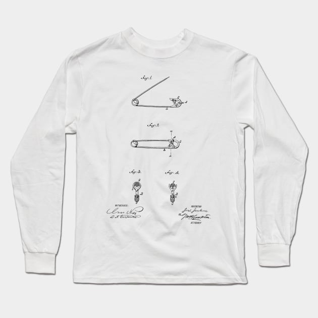 Safety Pin Vintage Patent Hand Drawing Long Sleeve T-Shirt by TheYoungDesigns